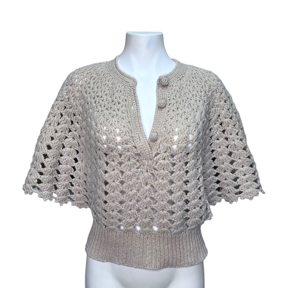 Handmade Crocheted Knitted Tan Butterfly Batwing Flutter Sleeve